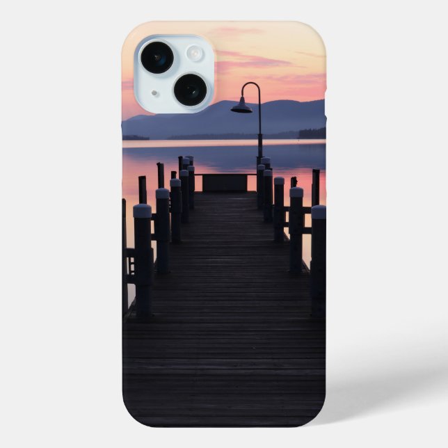Funda De Case-Mate Para iPhone Amanecer en el muelle del lago George (Reverso )