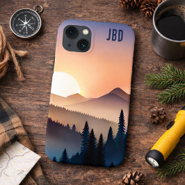Funda Para iPhone 13 Amanecer sobre las montañas con monograma