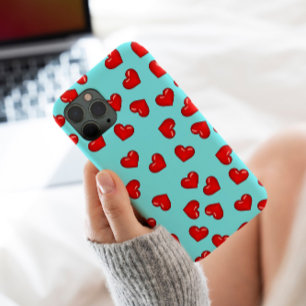 Funda Para iPhone 13 Pro Max Amantes elegantes Corazón rojo patrón sobre azul t