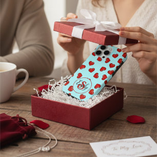 Funda Para iPhone 15 Pro Max amantes Patrón de corazón rojo en Monograma del Pe