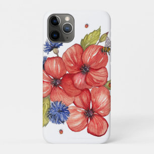 Funda Para iPhone 11 Pro Amapola roja y aciano azul acuarela