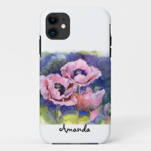 Funda Para iPhone 11 Amapolas acuarela flores rosadas amapola floral be