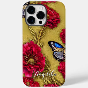 Funda Para iPhone 14 Pro Max De Case-Mate Amapolas rojas de California Mariposas Fondo dorad
