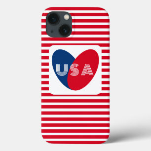 Funda Para iPhone 13 Amar el corazón divertido patriótico rojo blanco a