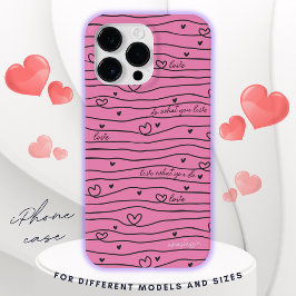Funda Para iPhone 14 Pro Max De Case-Mate Amar lo que haces con corazones y rayas rosadas