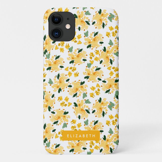 Funda De Case-Mate Para iPhone Amarillo acuarela Floral Jardín personalizado (Reverso)