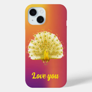 Funda Para iPhone 15 Amarillo Dorado Real Pavo Real Te Ama Aniversario