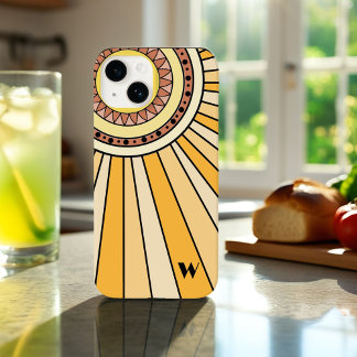 Funda Para iPhone 14 De Case-Mate Amarillo Retro rayos solares Personalizado monogra