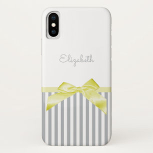 Funda Para iPhone X Amarillo suave con franjas grises y nombre