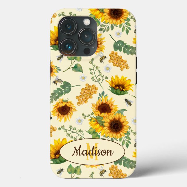 Funda De Case-Mate Para iPhone Amarillo Sunny Pintado Jardín girasoles Abejas Mie (Reverso )