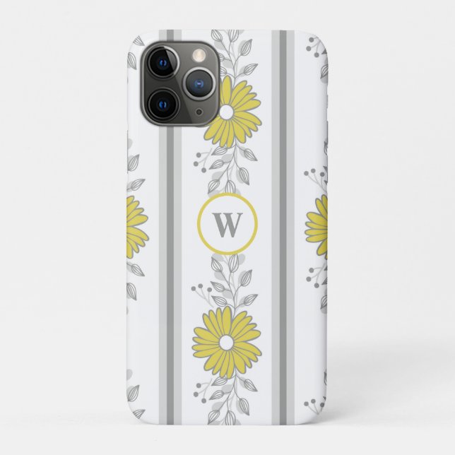 Funda De Case-Mate Para iPhone Amarillo y gris floreado con monograma  (Reverso)
