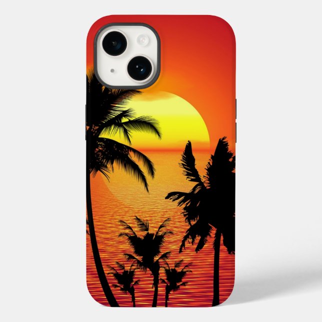 Funda De Case-Mate Para iPhone Amazing sunset with palms on tropical beach (Reverso )