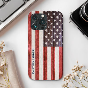 Funda Para iPhone 13 Pro American Flag Engraved on Bamboo Wood
