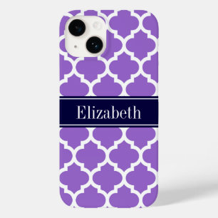 Funda Para iPhone 14 De Case-Mate Amethyst Wht Marroquí #5 Azul Marino Nombre Monogr