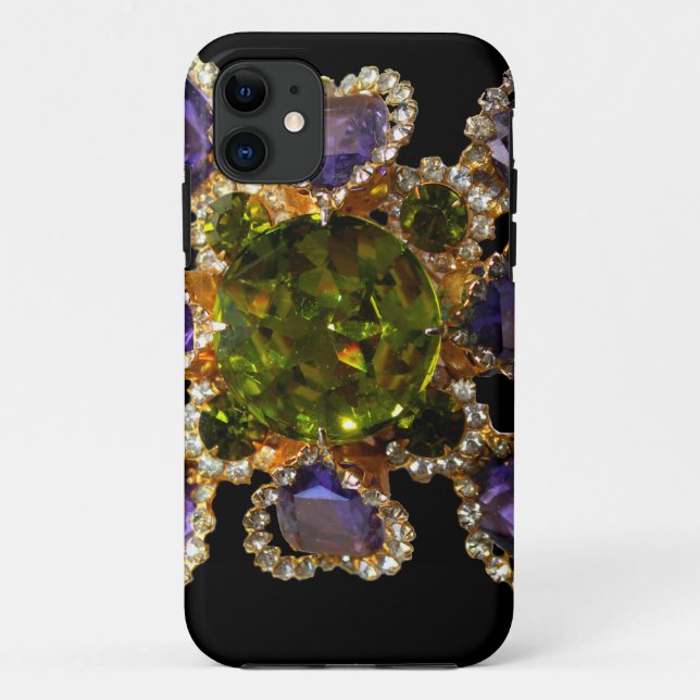 Funda De Case-Mate Para iPhone Ametría púrpura Diamantes Emerales joyas (Reverso)