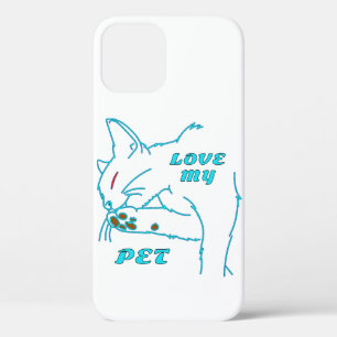 FUNDA PARA iPhone 12 AMO A MI CUTE AQUA MASCOTA CAT