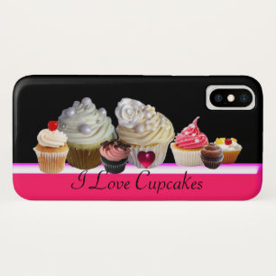Funda Para iPhone X AMO DELICIOSOS CUPCAKES Rosa, Fuchsia Blanco