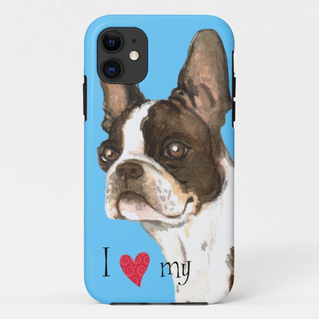Funda De Case-Mate Para iPhone Amo mi Terrier de Boston (Reverso)
