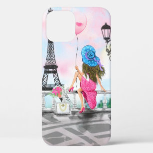 Funda Para iPhone 12 Amo París - Bonito y globo rosa de corazón