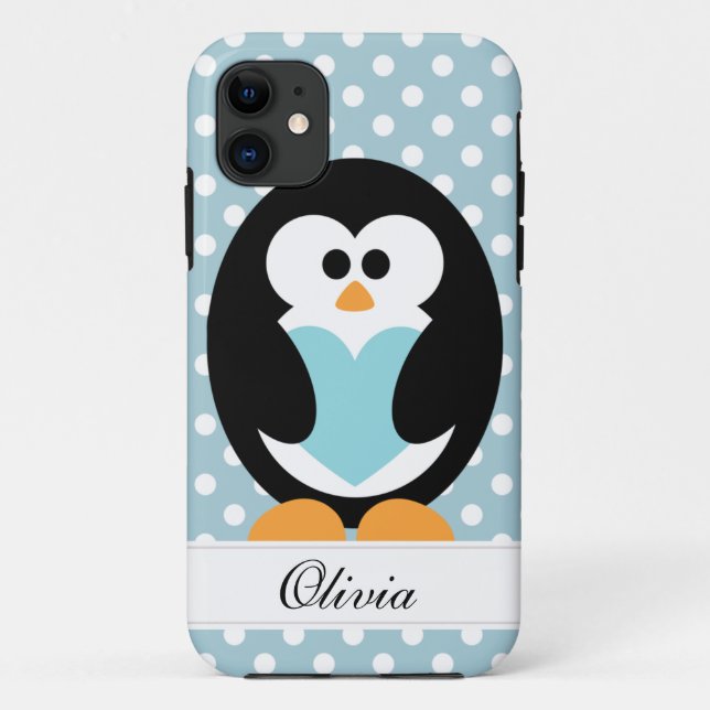 Funda De Case-Mate Para iPhone Amor azul del pingüino (Reverso)