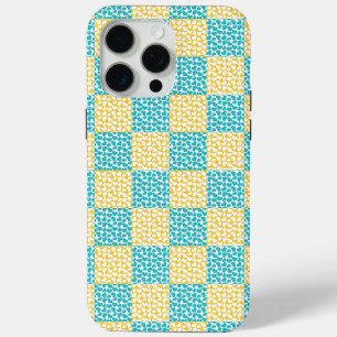 Funda Para iPhone 15 Pro Max Amor de Cuadros en Turquesa, Amarillo y Blanco