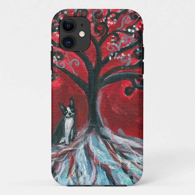 Funda De Case-Mate Para iPhone Amor del árbol de Boston Terrier (Reverso)