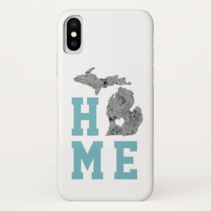 Funda Para iPhone X Amor Estado Hogar Michigan Gray Blue Poppies Flora