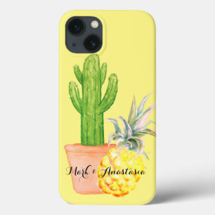 Funda Para iPhone 13 Amor moderno piña amarilla y cactus