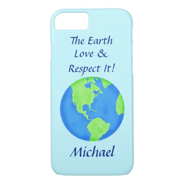 Funda De Case-Mate Para iPhone Amor Respeto Tierra Globe Nombre Personalizado Azu (Reverso)