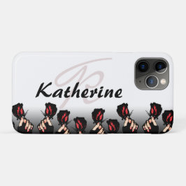 Funda Para iPhone 11 Pro Añade tu monograma de nombre Rosas Rojas
