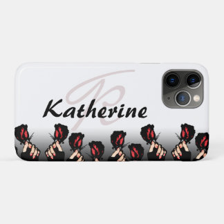 Funda Para iPhone 11 Pro Añade tu monograma de nombre Rosas Rojas