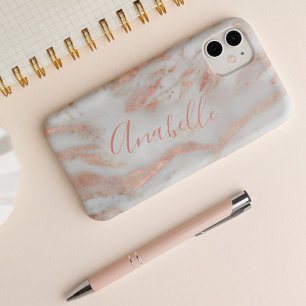 Funda Para iPhone 15 Añade tu nombre rosa dorado mármol chic letra