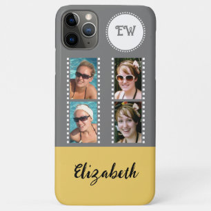 Funda Para iPhone 11 Pro Max Añadir 4 iniciales de fotos nombres amarillos y gr