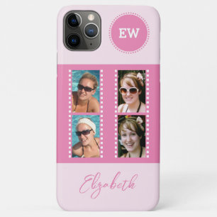 Funda Para iPhone 11 Pro Max Añadir 4 iniciales de fotos y nombres rosados y bl