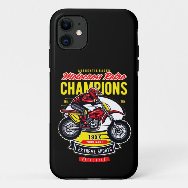 Funda De Case-Mate Para iPhone Añadir nombre año Motocross Retro Campeón (Reverso)