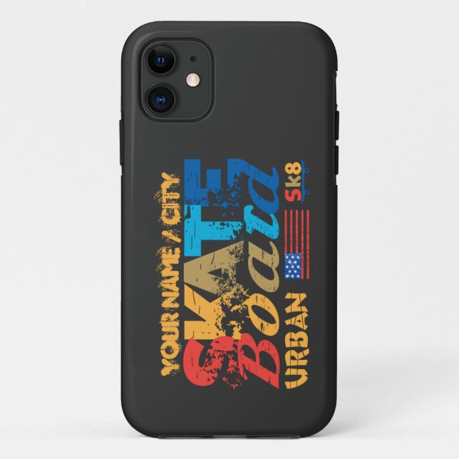 Funda De Case-Mate Para iPhone Añadir nombre ciudad texto Skateboard Urban SK8 co (Reverso)