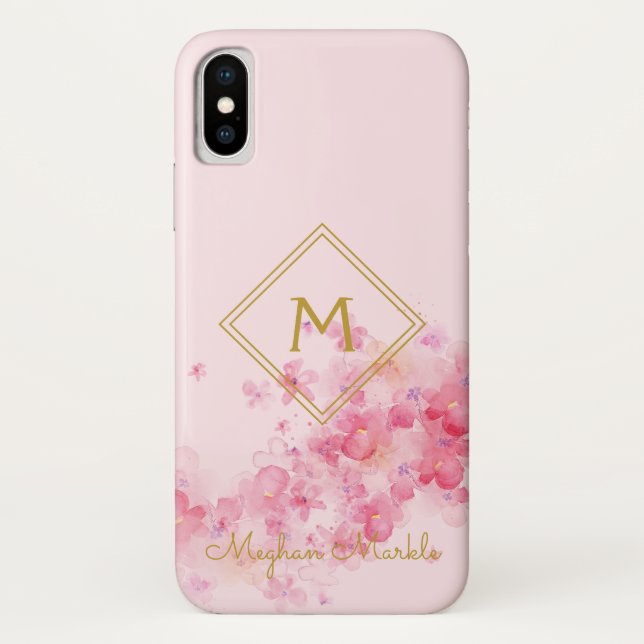 Funda De Case-Mate Para iPhone Añadir nombre Flores simples rosadas personalizada (Reverso)