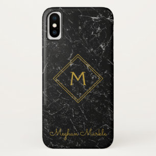 Funda Para iPhone X Añadir nombre Mármol negro moderno personalizado