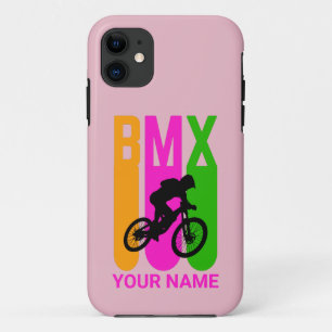 Funda Para iPhone 11 Añadir nombre o texto BMX Bike Rider Naranja Pink