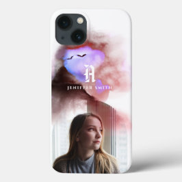 Funda Para iPhone 13 Añadir tu foto arqueada Ombre Watercolor Monograma