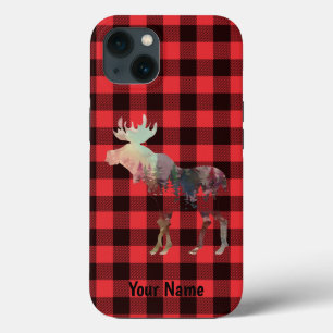 Funda Para iPhone 13 Añadir tu nombre, Moose, estuche de teléfono rojo