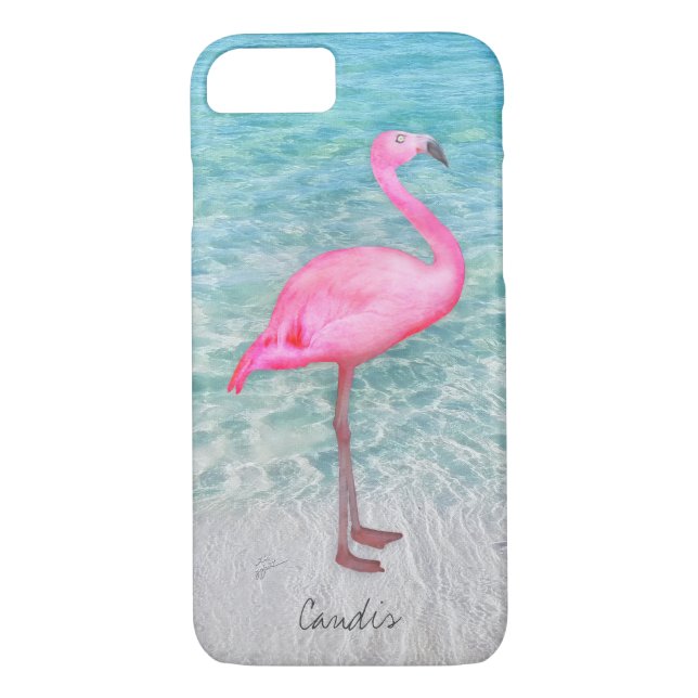 Funda De Case-Mate Para iPhone Añadir tu nombre playa tropical Flamingo rosa mode (Reverso)