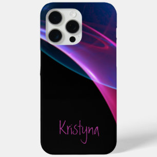 Funda Para iPhone 15 Pro Max Añadir un nombre Resumen azul de Wispy Magent negr
