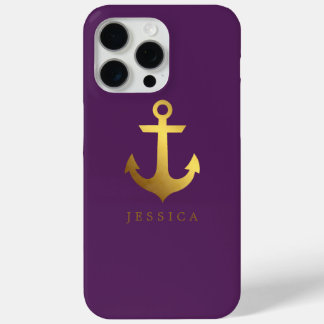 Funda Para iPhone 15 Pro Max Anchor de Relieve metalizado dorado moda Faux