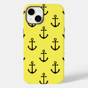 Funda Para iPhone 14 De Case-Mate Anchor negro con patrones náuticos fondo amarillo