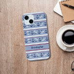 Funda Para iPhone 15 Anchores náuticos blancos y azules personalizados<br><div class="desc">Personalice este funda Samsung de Anclas Náuticas Azules y Blancas con su nombre o iniciales.</div>