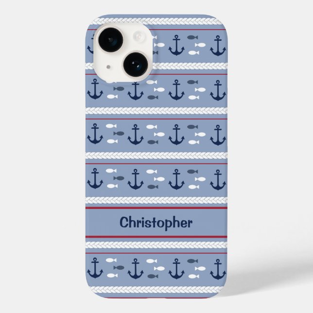 Funda De Case-Mate Para iPhone Anchores náuticos blancos y azules personalizados (Reverso )