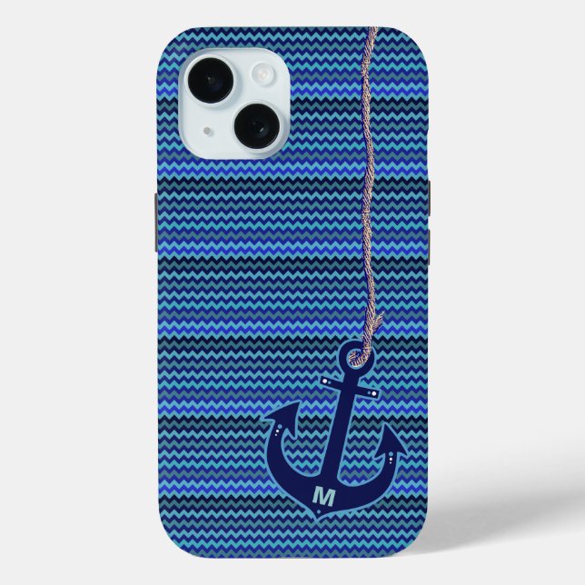 Funda De Case-Mate Para iPhone ancla azul náutico chevron (Reverso )