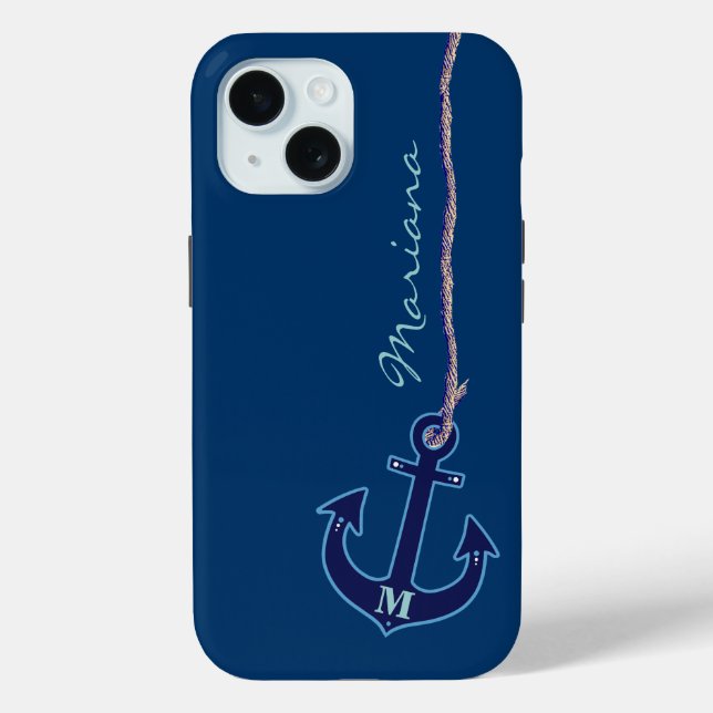 Funda De Case-Mate Para iPhone Ancla azul náutico personalizada (Reverso )