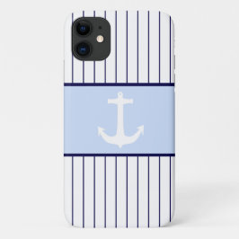 Funda Para iPhone 11 Ancla Blanca Capitán Rayas Azules Mar Océano